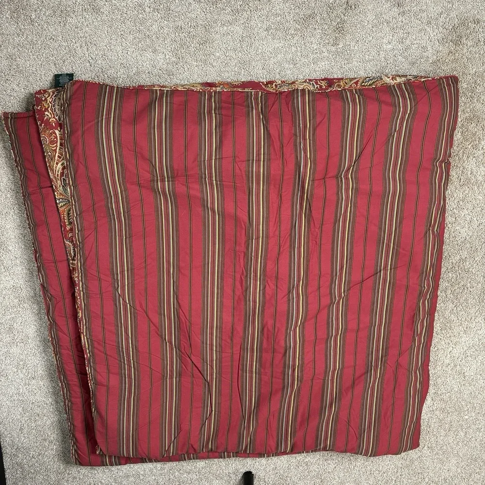 Vtg Lauren Ralph Lauren Comforter Full Queen Red Paisley Reverse Stripe